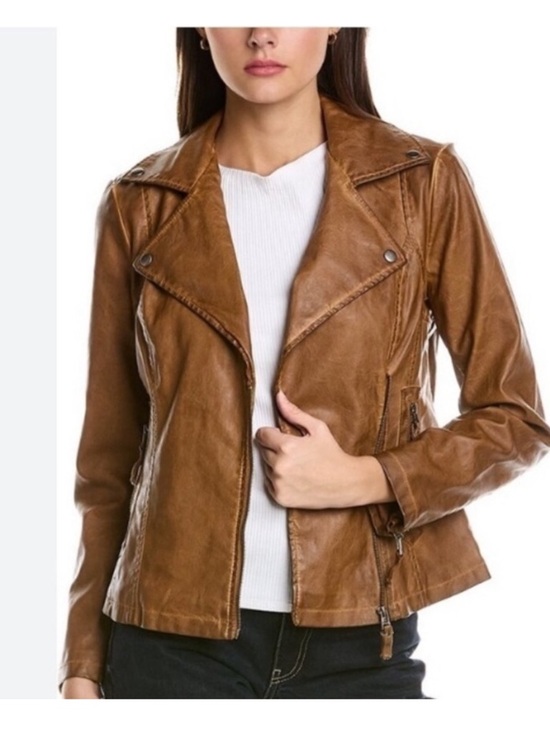 Max Studio Jackets & Blazers - Max Studio Cognac Faux Leather Moto Jacket